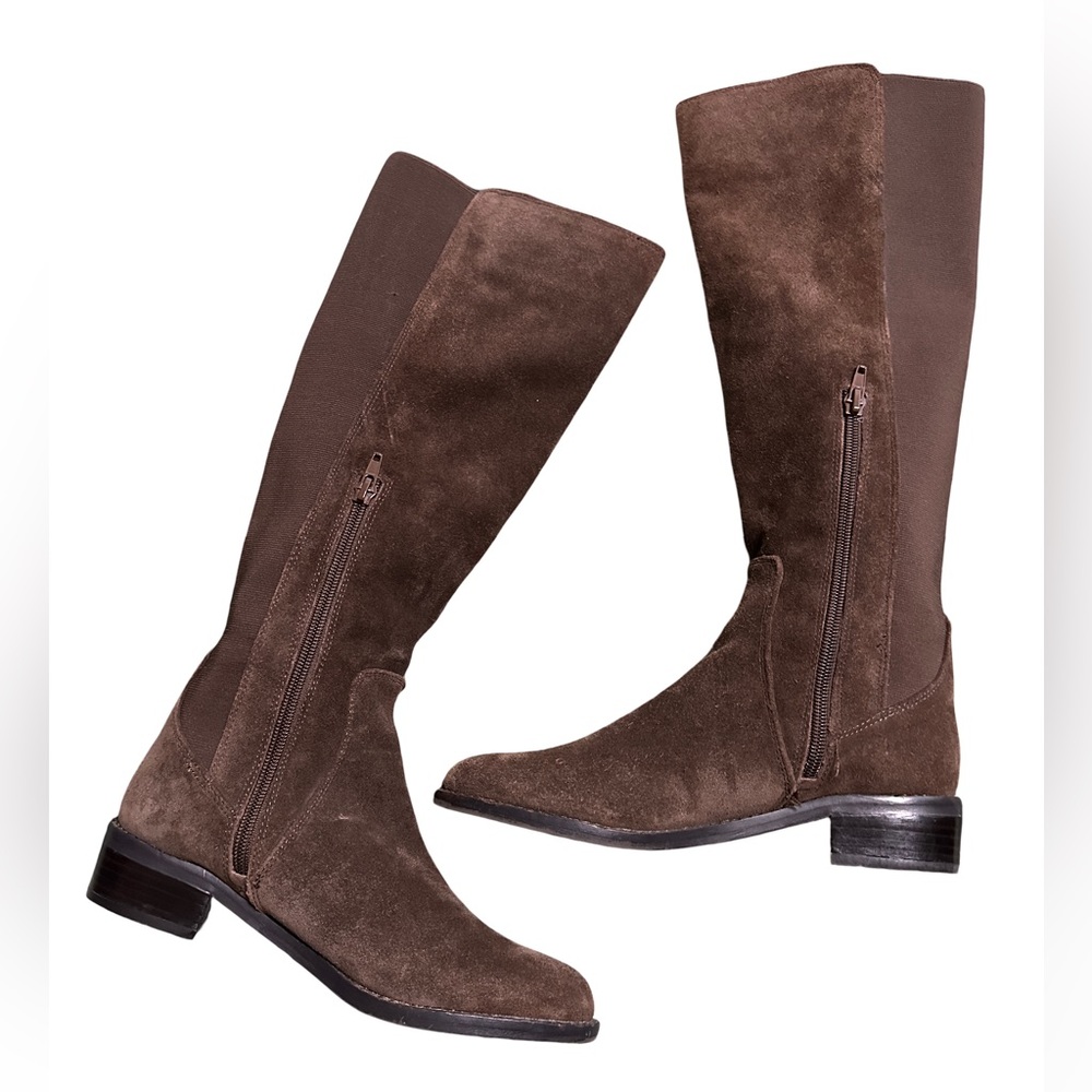 Vince Camuto Chocolate Knee High Boots with Gold Accents - Picture 3 of 10